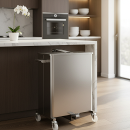 Lixeira A�o Inox 430 - 75 Litros Com Rodas Cantos Redondos