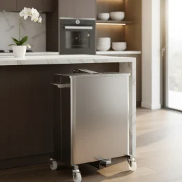 Lixeira A�o Inox 430 - 75 Litros Com Rodas Cantos Redondos