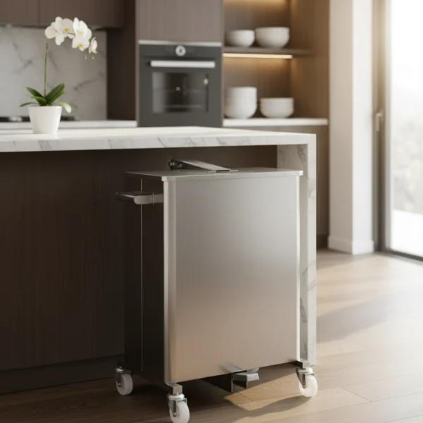 Lixeira A�o Inox 430 - 75 Litros Com Rodas Cantos Redondos