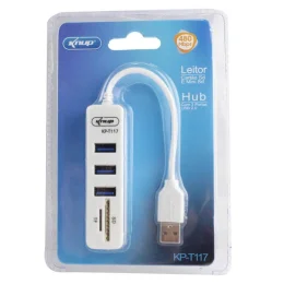 Hub USB 2.0 Com 3 Porta Leitor De Carto SD E Mini SD Branco KP-T117 KNUP KP-T117 KNUP