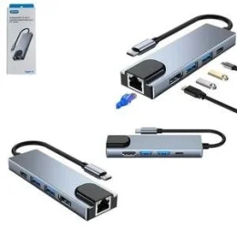 Adaptador USB-C Para RJ45 2 USB 3.0 Entrada HDMI E USB-C Fmea 5 Em 1 KP-AD143 KNUP