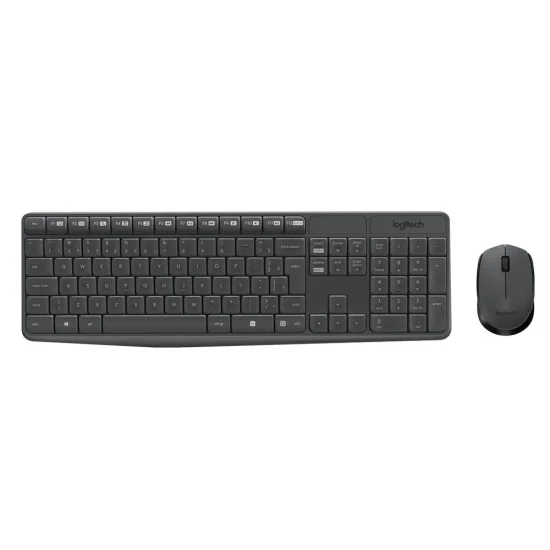 Teclado e Mouse Logitech MK235 Sem Fio Resistente  gua Cinza ABNT2 - 920-007903