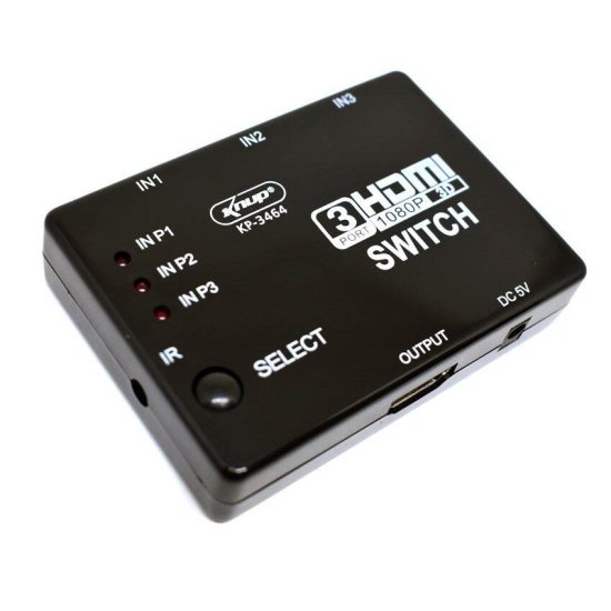 Adaptador Switch HDMI com Controle Remoto 3 Entradas 1 Sa�da - KP-3464