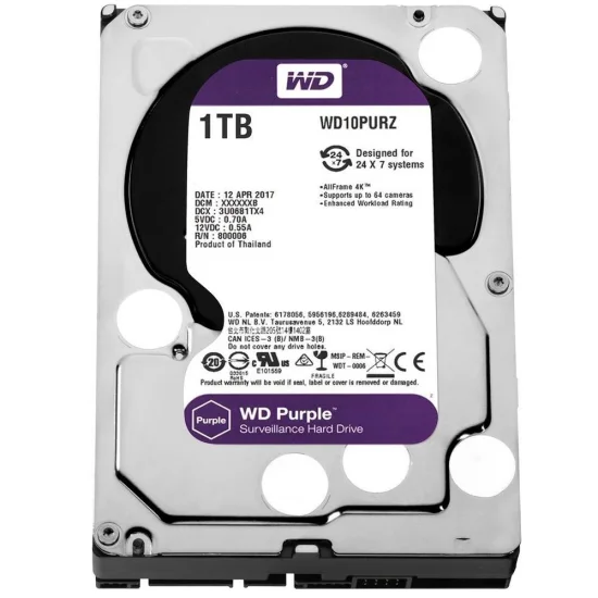 HD WD Purple Surveillance, 1TB, 3.5, SATA - WD10PURZ