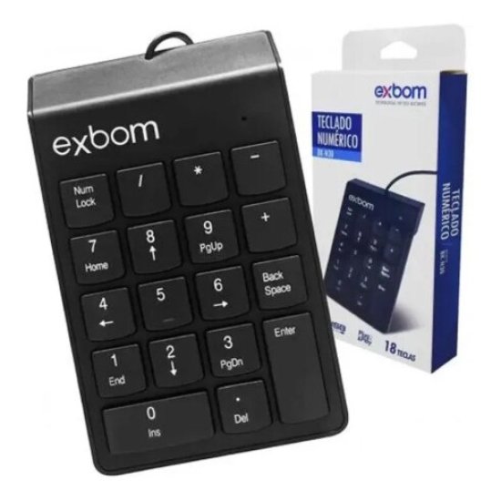 Teclado Num�rico Com Fio USB 2.0 18 Teclas EXBOM - BK-N30