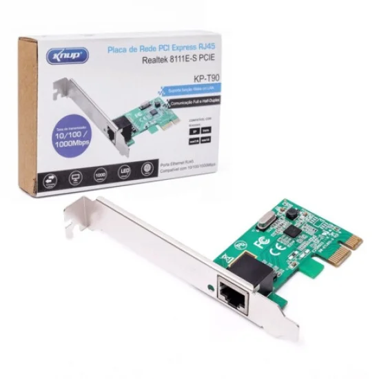 Placa de Rede PCI-Express Conexo Rj45 para PC Knup - KP-T90