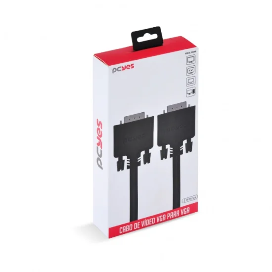 Cabo de Video VGA 15 Pinos Macho Para VGA 15 PINOS Macho 28AWG Puro Cobre 3 Metros - PVM15-3