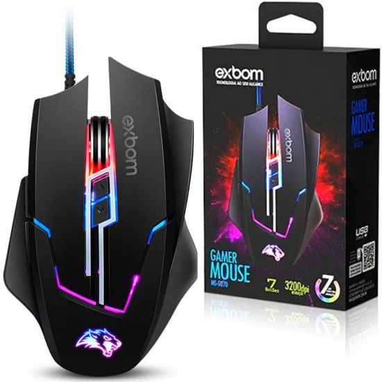 Mouse Gamer 7D Warrior 3200 Dpi com RGB Gaming Usb 03946 - MS-G270