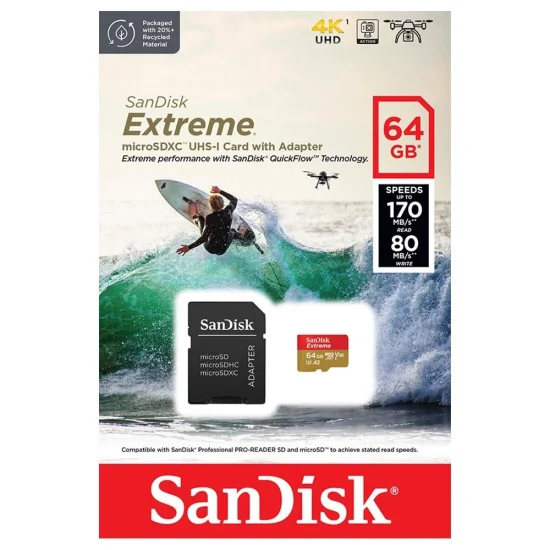 Carto de Memria SanDisk MicroSD Extreme 64GB Classe 10 - SDSQXAH-064G-GN6AA