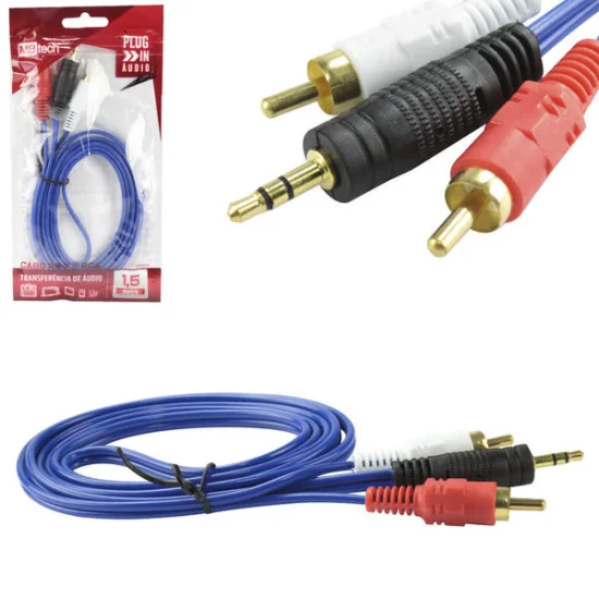Cabo Auxiliar RCA x P2 3,5mm 1.5 Metros Estreo Ponta Dourada Exbom - CBX-A2RCA15