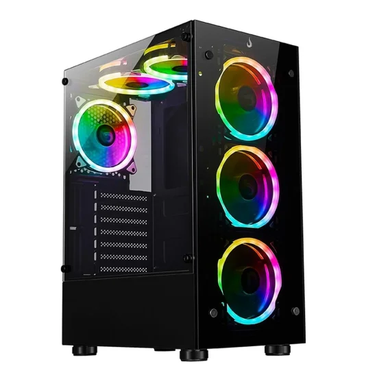 Gabinete Gamer Rise Mode Glass 06x, Mid Tower, ATX, Lateral e Frontal em Vidro Temperado, 6x Cooler Fan ARGB, Preto - RM-CA-06XB-ARGB
