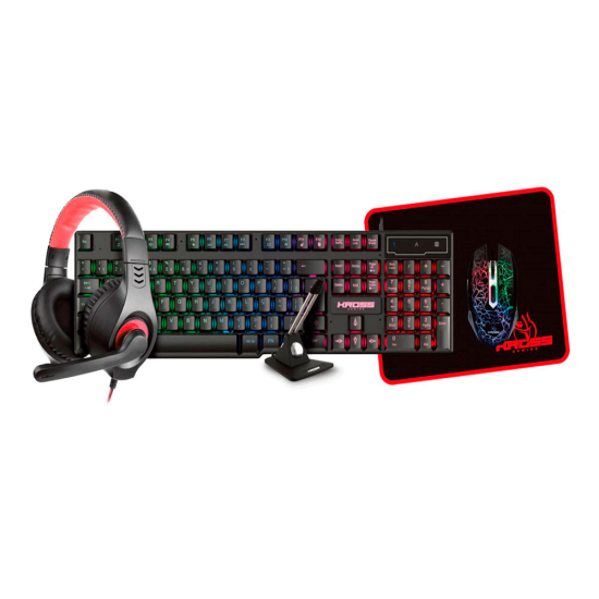 Kit Gamer Kross 5 em 1 - USB, LED, Iluminação Rainbow - KE-GK5150 Mouse + Teclado + Mouse Pad + Headset e Mouse Bungee