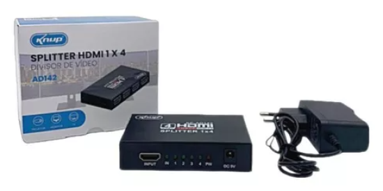Splitter Divisor HDMI 1 Entrada 4 Sa�das Full HD 3D 4K - Knup KP-AD142