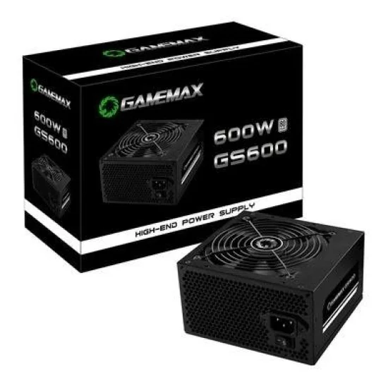 Fonte Gamemax GS600, 600W, 80 Plus White, PFC Ativo, com cabo, Preto - GS600