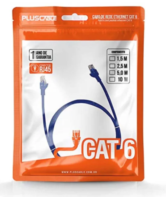 Cabo De Rede Patch Cord Cat6 5m Azul  PC-ETH6U50BL Plus Cable