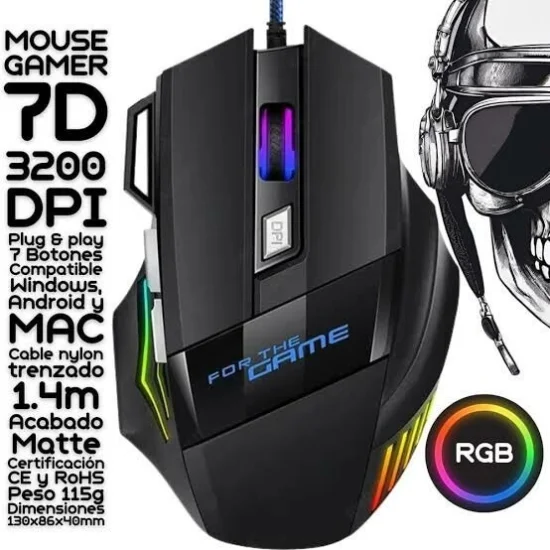 Mouse Gamer Usb com Fio de Nylon 7 Botes e Iluminao LED - G2