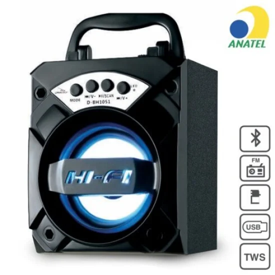 Caixa de Som Bluetooth Porttil Radio FM USB/SD Grasep - D-BH1051
