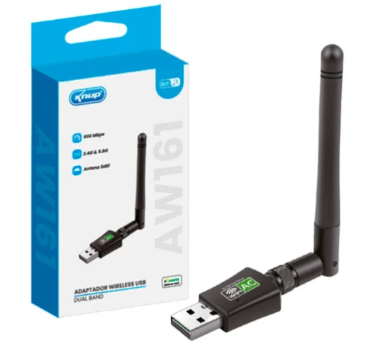Adaptador Wifi para PC USB 3.0 600 Mbps Wireless 2.4GHZ 5GHZ KNUP - KP-AW161