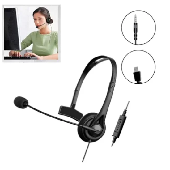 Fone Headset Call Center Telemarket Entrada Usb E Plug 3.5mm