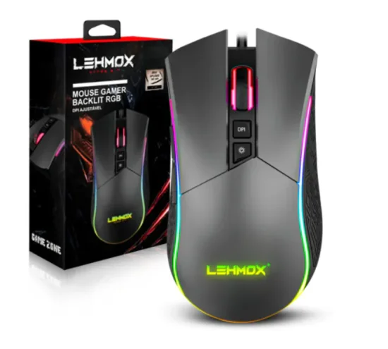 Mouse Gamer Led RGB com Fio e Driver LEHMOX - GT-M2