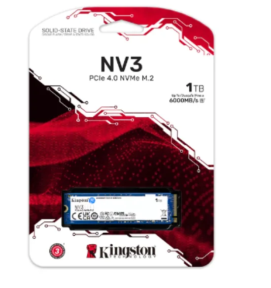 SSD Kingston NV3, 1 TB, M.2 2280, PCIe 4.0 x4, NVMe, Leitura: 6000 MB/s, Gravao: 4000 MB/s, Azul - SNV3S/1000G
