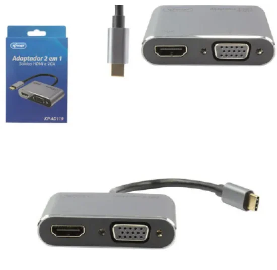 Cabo conversor USB-C P/ HDMI E VGA KNUP KP-AD119