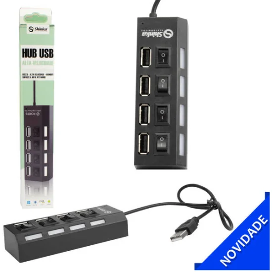 Hub Usb 2.0 4 Portas Liga E Desliga Alta Velocidade Preto SHINKA HUB4P