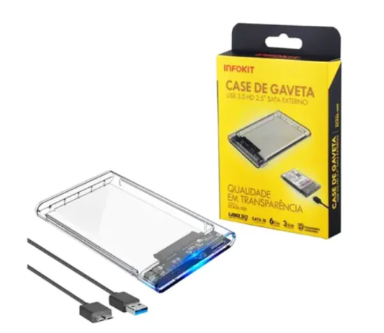 Case Para HD Externo Transparente USB 3.0 Transmisso 5Gbps Sata 2.5