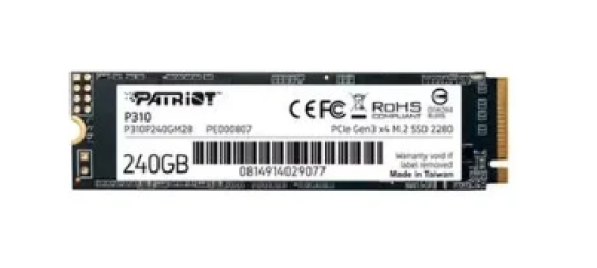 SSD Patriot P310, 240GB, M.2 2280 PCIe Gen3x4, NVMe 1.3, Leitura: 1700MB/s e Gravação: 1000MB/s, Preto - P310P240GM28