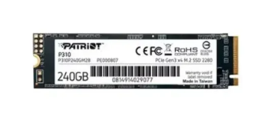SSD Patriot P310, 240GB, M.2 2280 PCIe Gen3x4, NVMe 1.3, Leitura: 1700MB/s e Gravao: 1000MB/s, Preto - P310P240GM28
