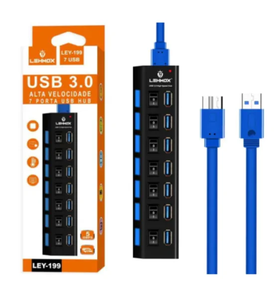 Hub 3.0 7 Portas USB Extensor com Interruptor Lehmox- LEY-199
