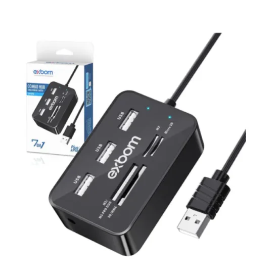 Hub USB 2.0 Leitor de Carto 7 em 1 Exbom - UH-R230