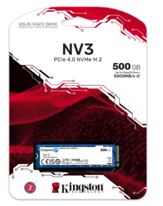 SSD Kingston NV3, 500 GB, M.2 2280, PCIe 4.0 x4, NVMe, Leitura: 5000 MB/s, Gravao: 3000 MB/s, Azul - SNV3S/500G