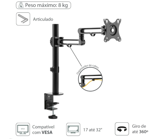 Suporte Articulado Para Monitor De 17 A 32