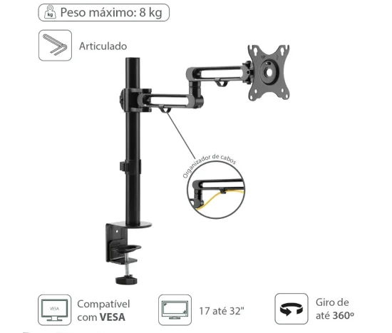Suporte Articulado Para Monitor De 17 A 32