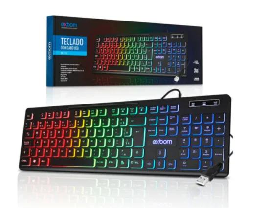 Teclado Gamer Multimdia com Led RGB Padro ABNT 2 Exbom - BK-155C