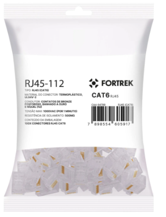 Conector Macho CAT6 RJ45 112 Fortrek FK 140E Pct 100un