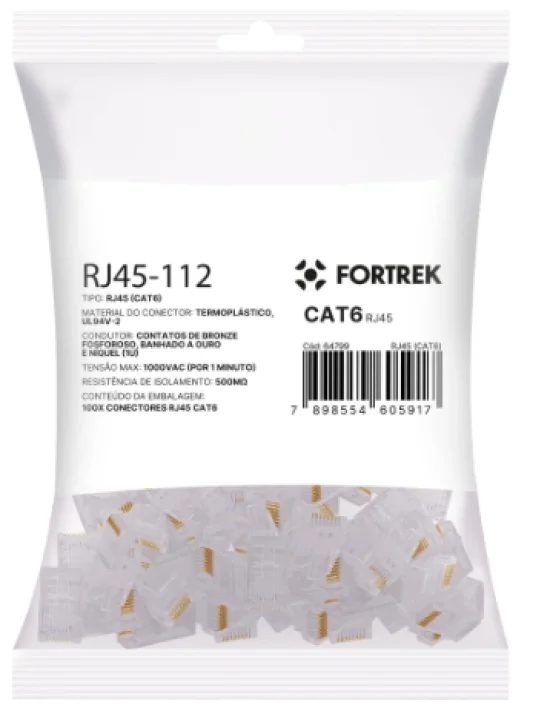 Conector Macho CAT6 RJ45 112 Fortrek FK 140E Pct 100un