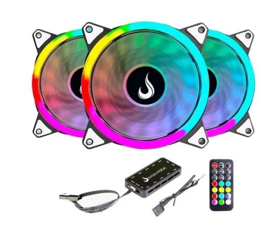 Kit Com 3 Ventoinhas Rise Mode Energy, 120mm, ARGB, Preto - FN-02-RGB-5V