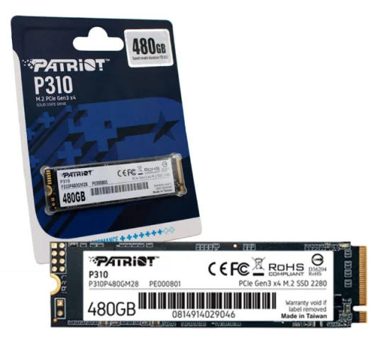 SSD 480Gb Patriot P310, M.2 2280 Pcie 3x4 Nvme 1.3, Leitura 1700mb/s, Grav. 1500mb/s - P310P480GM28