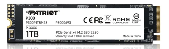 Ssd, 1tb, M.2 NVME PCIE, 2100MB/S Leit - 1650MB/S Grav, P300P1TBM28, Patriot