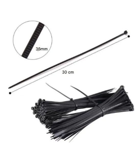 Abra�adeira Nylon Preta Gbals 3,6 X 300mm 100 unidades Cor Preto