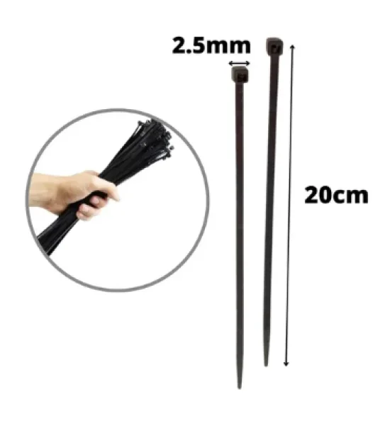 Kit 100 Abraadeiras Nylon Enforca Gato 2,5 X 200mm Preto