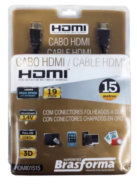 Cabo Hdmi 1.4v 15 Metros Full Hd 3d Brasforma Hdmi 01515