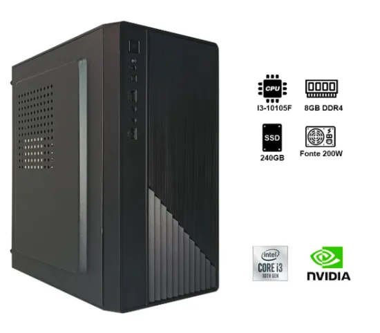 Computador Intel I3-10105F 3.7GHZ Dcima Gerao, Placa Me Msi H510M-B DDR4 - 1151, Memria Ram 8GB DDR4, SSD 240GB, Placa De Video G210 1GB Gabinete Com Fonte ATX 200W