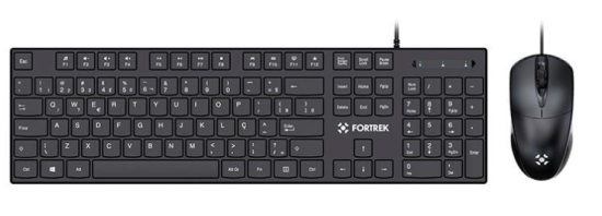 Kit Teclado e Mouse Fortrek C13, 1200 DPI, ABNT2, USB, Preto, 84936