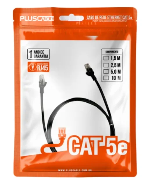 Patch Cord Cat5E 10m Preto PlusCable