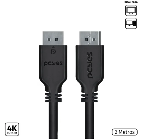 Cabo Displayport M Para Displayport M 1.2 - Preto - 2 Metros - Pdpm-2