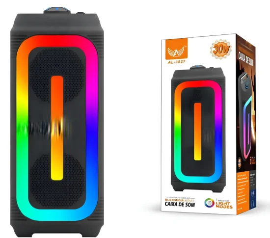 Caixa De Som Bluetooth Led Rgb Alto Falante Duplo Portatil Cor Preto AL-3827