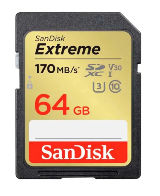 Cart�o Sdxc 64GB, Sandisk Extreme 4k 170mb/s Uhs-i,V30, U3,Classe 10